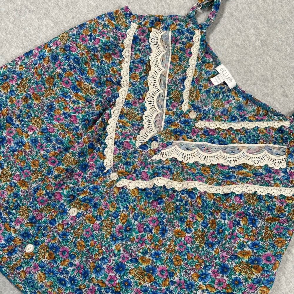 dELiA*s Floral‎ Cami Top Womens Small Blue Y2K Babydoll Boho Lace Feminine